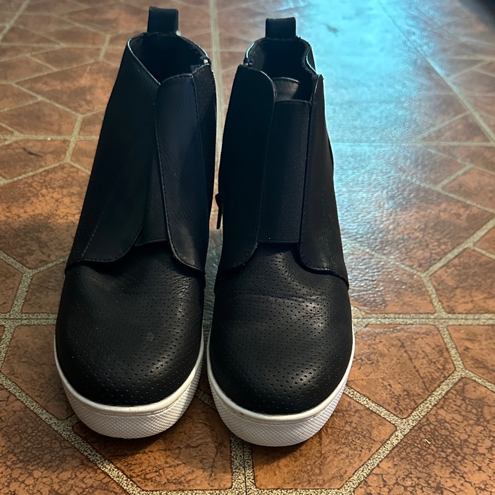 Black wedge Sneakers with White Soles